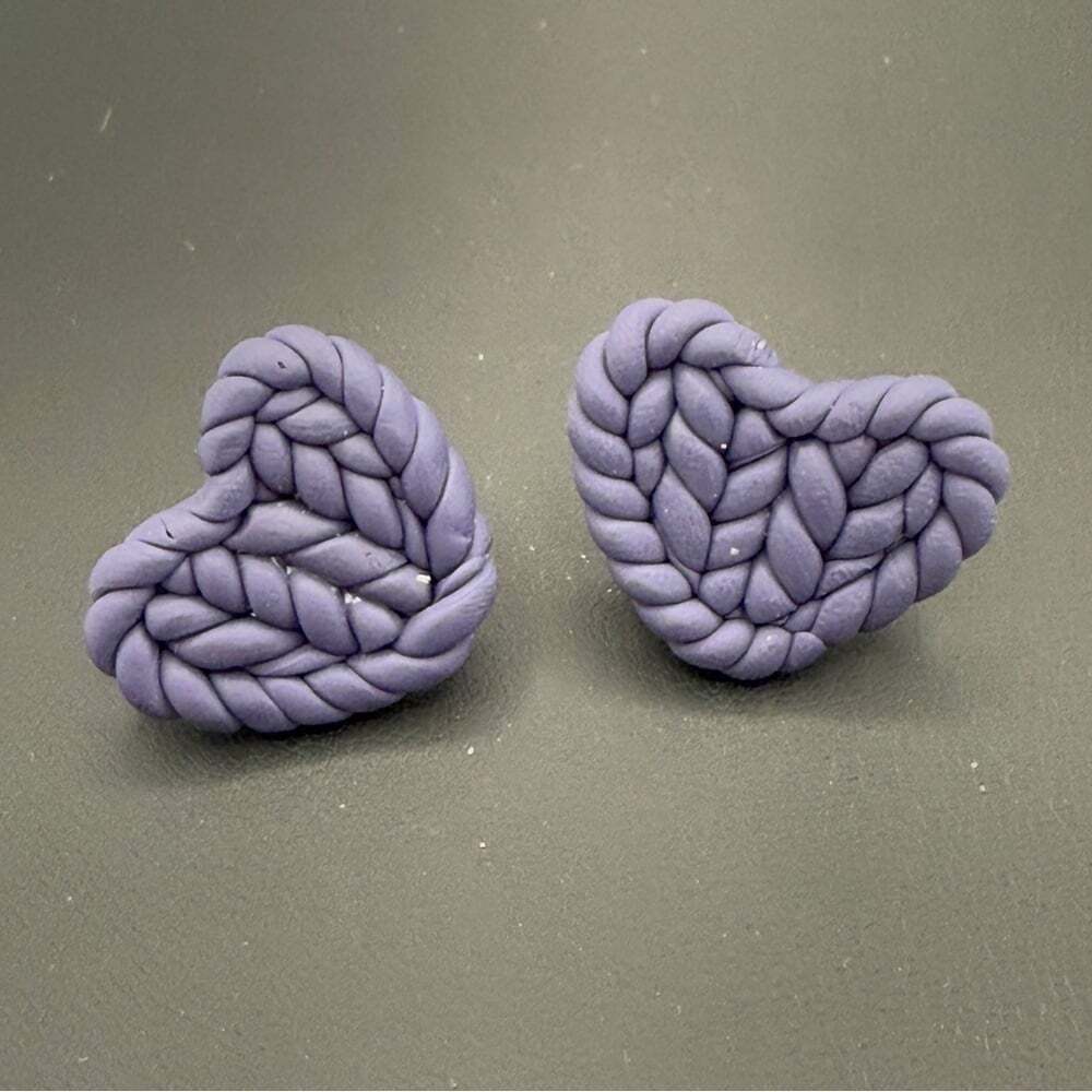 Purple Heart-Shaped Polymer Clay Earrings